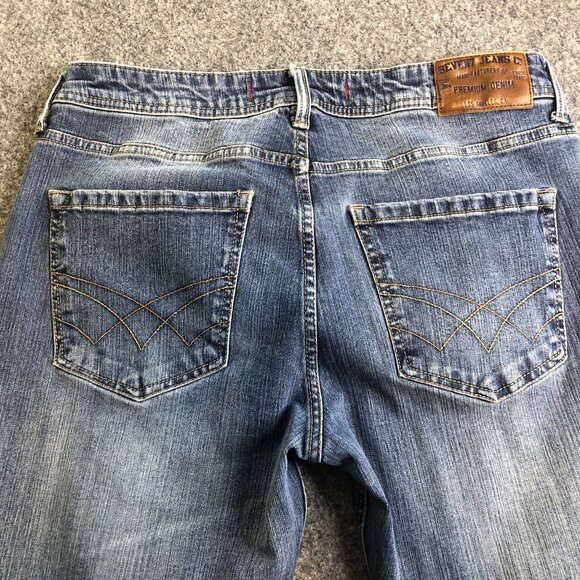 Seven7 Jeans Mens 32x30 Blue Slim Straight Fit Denim Stretch Whiskering Faded - Picture 1 of 11